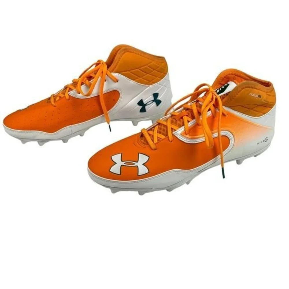 Under Armour Nitro‎ Icon Mid MC Football Cleats Mens Size 15 Orange and White